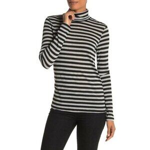 Splendid Striped Turtleneck Long Sleeve Shirt Light Sheer Knit Lurex SZ S NEW